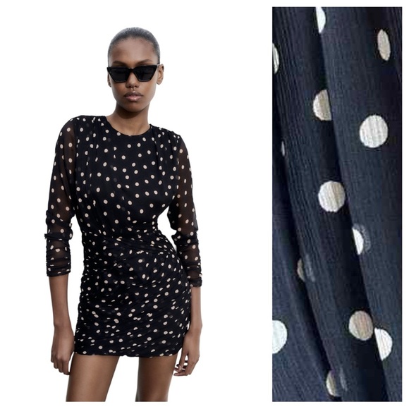 🌹NWT. Zara Black Polka Dots Mini Dress. Size S. - Picture 2 of 12